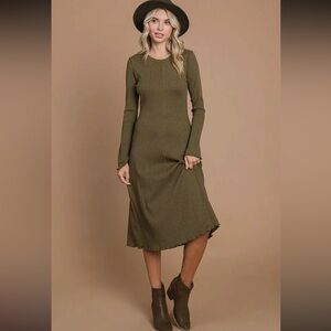 WARM OLIVE Long Sleeve Knit Dress